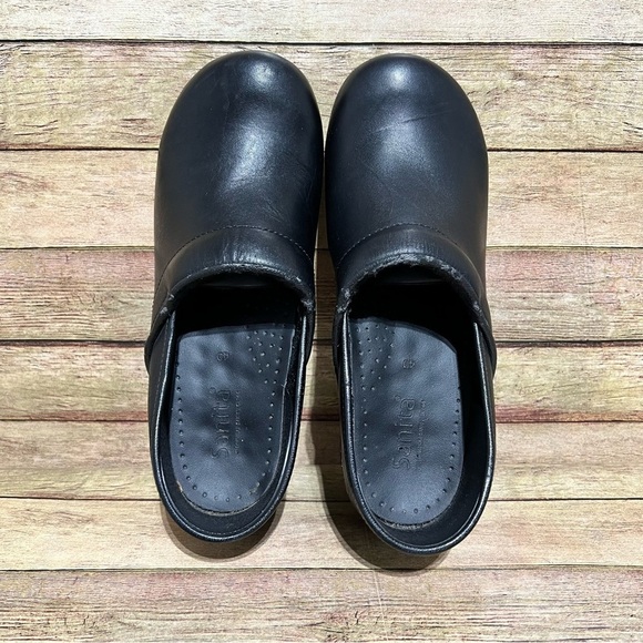 Sanita Black Leather Mules & Clogs - Picture 7 of 9